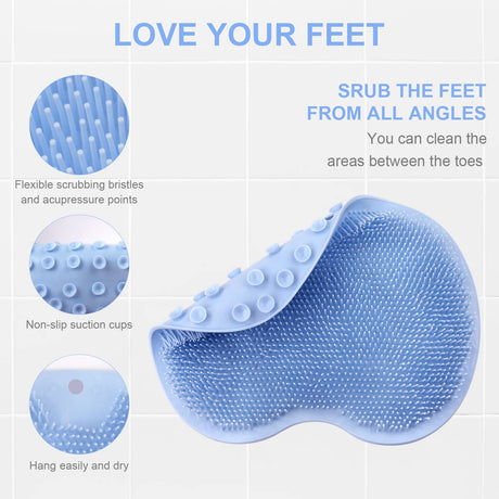 Foot Scrubber Mat with Suction Cups for Shower and Bathroom, Non-Slip Foot Cleaning Massage Mat, Blue