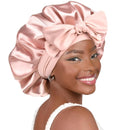 Satin Hair Sleep Cap for Women with Curly Hair Double Layer Silk Lined Pink