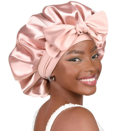 Satin Hair Sleep Cap for Women with Curly Hair Double Layer Silk Lined Pink