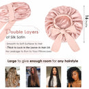 Satin Hair Sleep Cap for Women with Curly Hair Double Layer Silk Lined Pink