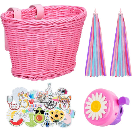 Kids Bicycle Basket with Adjustable Straps - Pink Purple Front-Mounted