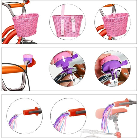 Kids Bicycle Basket with Adjustable Straps - Pink Purple Front-Mounted