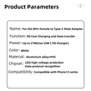 Lightning to USB-C Adapter Compatible with iPhone 15, USB Type-C Converter, White