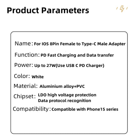Lightning to USB-C Adapter Compatible with iPhone 15, USB Type-C Converter, White