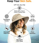 Fishing Hat UPF 50+ Wide Brim Bucket Hat for Men and Women, Khaki Sun Hat for Hiking and Beach with UV Protection
