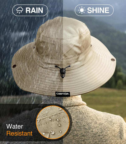 Fishing Hat UPF 50+ Wide Brim Bucket Hat for Men and Women, Khaki Sun Hat for Hiking and Beach with UV Protection