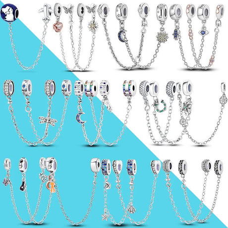 925 Sterling Silver Charms Safety Chain Silicone Stopper Jewelry Making for Bracelet Diy PTC512