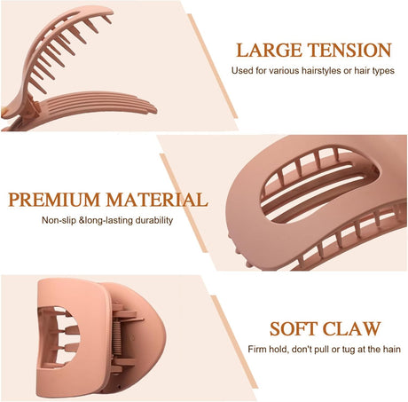 Brown Matte Flat Hair Clips Set of 4 for Women, Round Lying Hair Clip Compatible with Thick and Thin Hair, Comfortable Curved Clips
