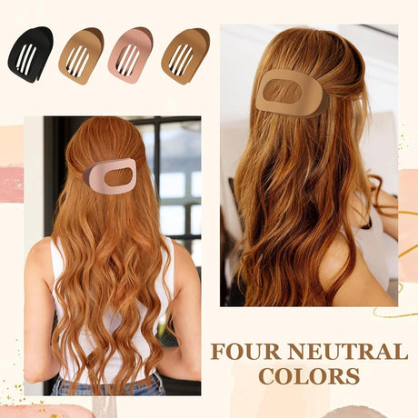 Brown Matte Flat Hair Clips Set of 4 for Women, Round Lying Hair Clip Compatible with Thick and Thin Hair, Comfortable Curved Clips