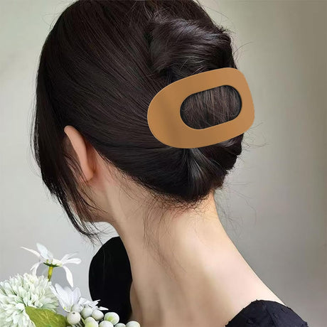Brown Matte Flat Hair Clips Set of 4 for Women, Round Lying Hair Clip Compatible with Thick and Thin Hair, Comfortable Curved Clips