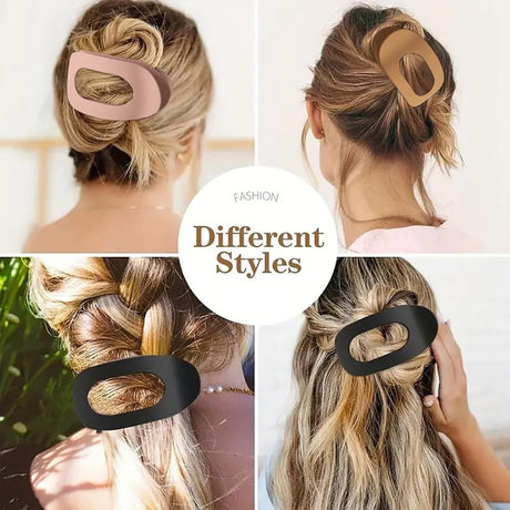 Brown Matte Flat Hair Clips Set of 4 for Women, Round Lying Hair Clip Compatible with Thick and Thin Hair, Comfortable Curved Clips