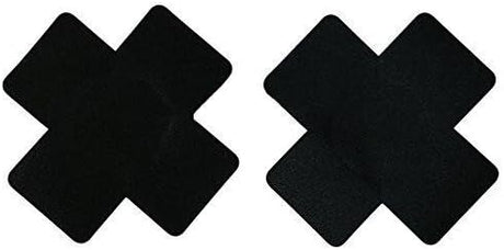 10-Pack Black Disposable Self-Adhesive Satin Nipple Cover Pasties X Plus Cross Sign