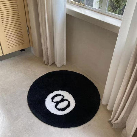 Black Carpet 80x80 for Bedroom and Living Room Decoration Compatible with Billiard Ball Mat 8-Ball Soft Fluffy Circle Home Decor