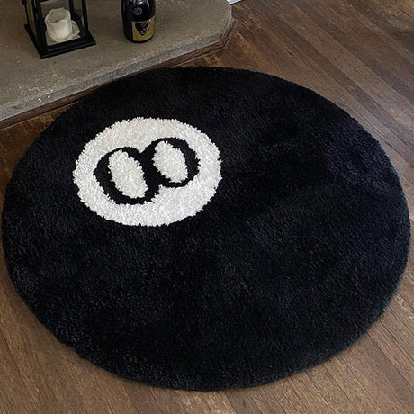 Black Carpet 80x80 for Bedroom and Living Room Decoration Compatible with Billiard Ball Mat 8-Ball Soft Fluffy Circle Home Decor