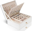 White Large 3-Layer Stackable PU Leather Jewelry Box Organizer for Necklaces Earrings Bracelets Rings