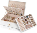 White Large 3-Layer Stackable PU Leather Jewelry Box Organizer for Necklaces Earrings Bracelets Rings