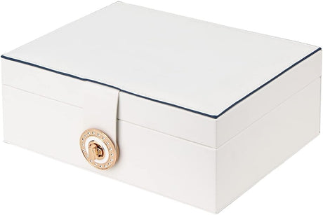 White Large 3-Layer Stackable PU Leather Jewelry Box Organizer for Necklaces Earrings Bracelets Rings