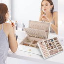 White Large 3-Layer Stackable PU Leather Jewelry Box Organizer for Necklaces Earrings Bracelets Rings