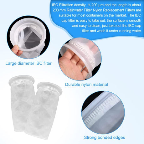 IBC Filter Nylon 105mm 2pcs Washable Rainwater Tank Replacement Filter with Lid Fitting