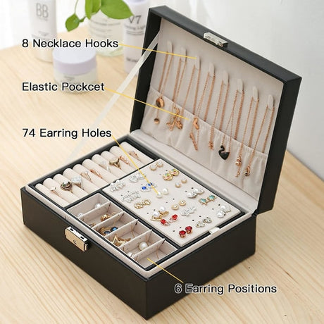 Jewelry Storage Box PU Leather Jewelry Box (Black)