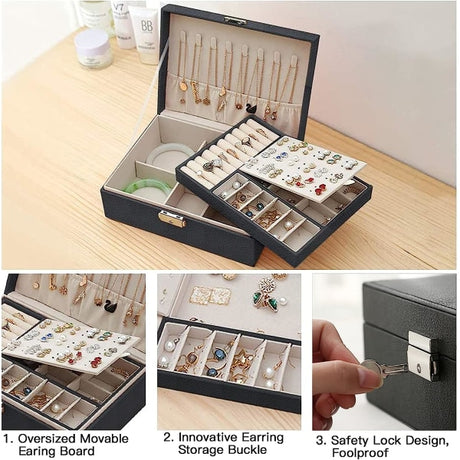 Jewelry Storage Box PU Leather Jewelry Box (Black)