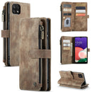 Samsung Galaxy A22 5G Case Wallet with Magnetic Flip Zipper and Card Holder - Brown