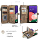 Samsung Galaxy A22 5G Case Wallet with Magnetic Flip Zipper and Card Holder - Brown