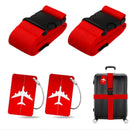 Red Luggage Straps 2-Pack with Metal Luggage Tags Adjustable Suitcase Strap Set