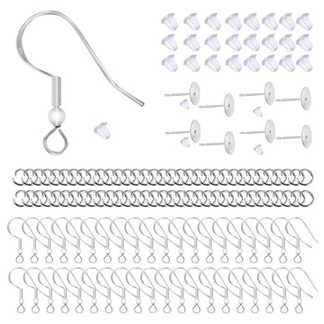 SQBB Earring Hooks, 925 Silver Hypoallergenic Jewelry Making Accessories with 100 Hooks and 150 Ear Plugs