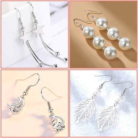 SQBB Earring Hooks, 925 Silver Hypoallergenic Jewelry Making Accessories with 100 Hooks and 150 Ear Plugs
