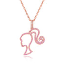Barbie Sterling Silver Necklace for High Ponytail Girl with Hollowed Out Rose Red Charm