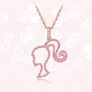 Barbie Sterling Silver Necklace for High Ponytail Girl with Hollowed Out Rose Red Charm