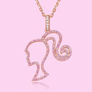 Barbie Sterling Silver Necklace for High Ponytail Girl with Hollowed Out Rose Red Charm