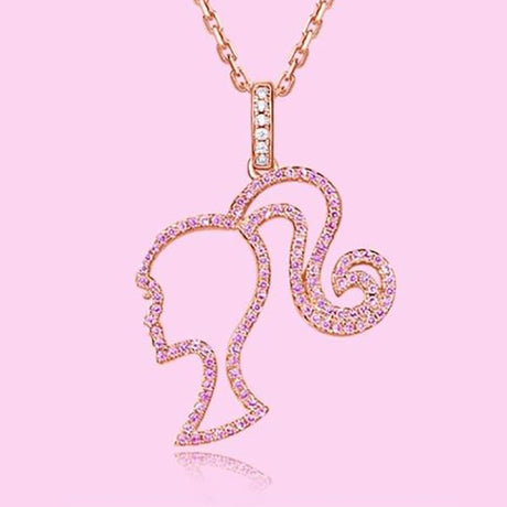 Barbie Sterling Silver Necklace for High Ponytail Girl with Hollowed Out Rose Red Charm