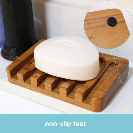 Wooden Soap Dish 2pcs, Soap Holder Teak, Bathroom Kitchen Shower Soap Container Compatible with Razor and Sponge