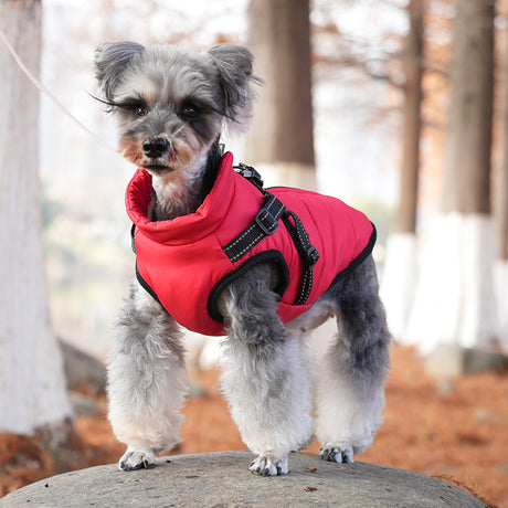 Waterproof Dog Winter Jacket with Harness Zipper Fleece Pink XL