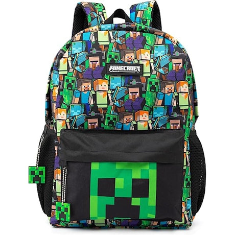 Minecraft Backpack for Boys Black School Bag Compatible with Creeper Zombie Skeleton Enderman \u0026 Cave Spider