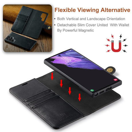 DG.MING Magnetic Wallet Case Compatible with Samsung Galaxy S22 Ultra Black 2-in-1