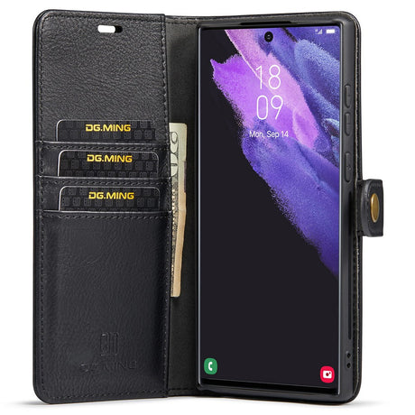 DG.MING Magnetic Wallet Case Compatible with Samsung Galaxy S22 Ultra Black 2-in-1