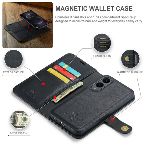 Magnetic Wallet for Samsung Galaxy S25 Edge Black Case 2-in-1 with Card Holder