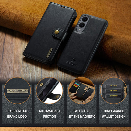 Magnetic Wallet for Samsung Galaxy S25 Edge Black Case 2-in-1 with Card Holder