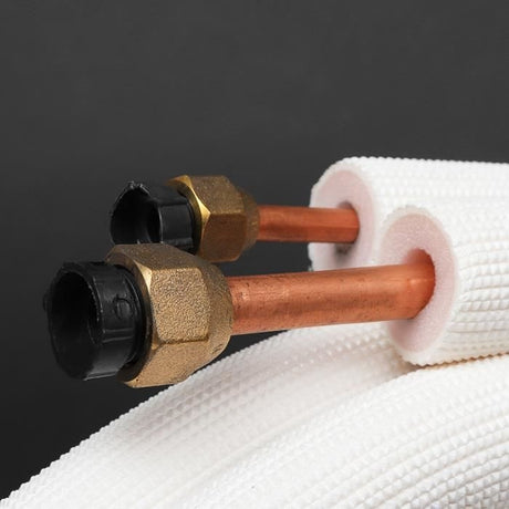 Air Conditioning Pipe 3M White Insulated Copper 1/4+3/8 with Brass Fitting Set Compatible with Tempsa