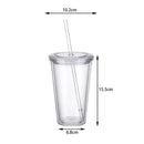 Reusable Plastic Cups Double Walled Transparent with Straw Compatible with Fruit Juice-max