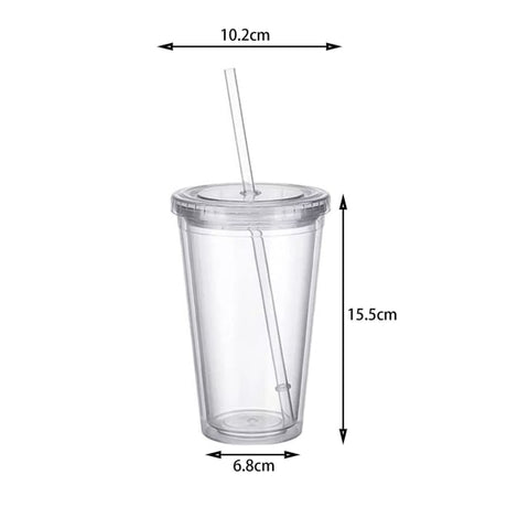 Reusable Plastic Cups Double Walled Transparent with Straw Compatible with Fruit Juice-max