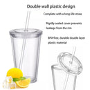 Reusable Plastic Cups Double Walled Transparent with Straw Compatible with Fruit Juice-max