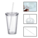 Reusable Plastic Cups Double Walled Transparent with Straw Compatible with Fruit Juice-max