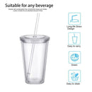 Reusable Plastic Cups Double Walled Transparent with Straw Compatible with Fruit Juice-max