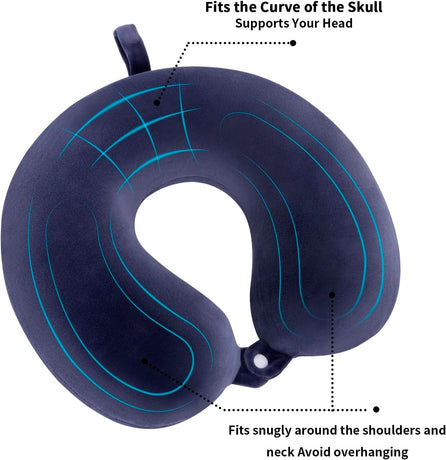 Memory Foam Travel Pillow for Airplane Train Car Office, Neck Head Support Pillow, Long Flight Essential, Navy Blue One Size