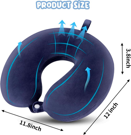 Memory Foam Travel Pillow for Airplane Train Car Office, Neck Head Support Pillow, Long Flight Essential, Navy Blue One Size