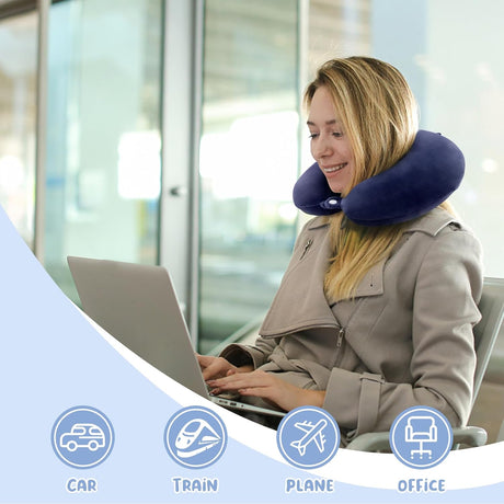 Memory Foam Travel Pillow for Airplane Train Car Office, Neck Head Support Pillow, Long Flight Essential, Navy Blue One Size